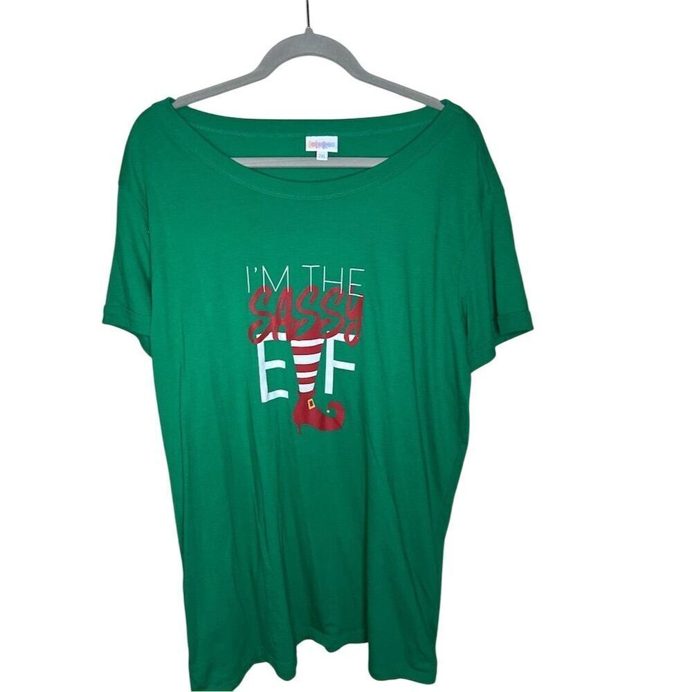 LuLaRoe Women's 2XL Green "I'm the Sassy Elf" Christmas T-Shirt